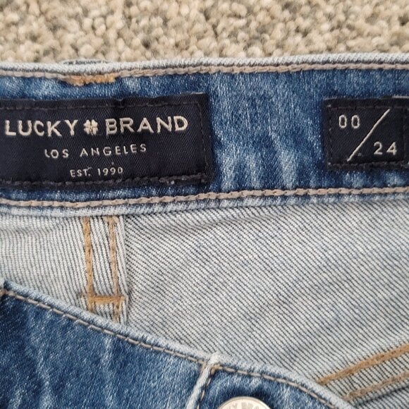 Lucky Brand Ladies Size 24 00 Blue Mid Rise Cut Off Distressed Shorts - Picture 3 of 9